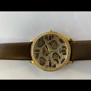 New Adrienne Jeweled Leopard Watch Leather Band